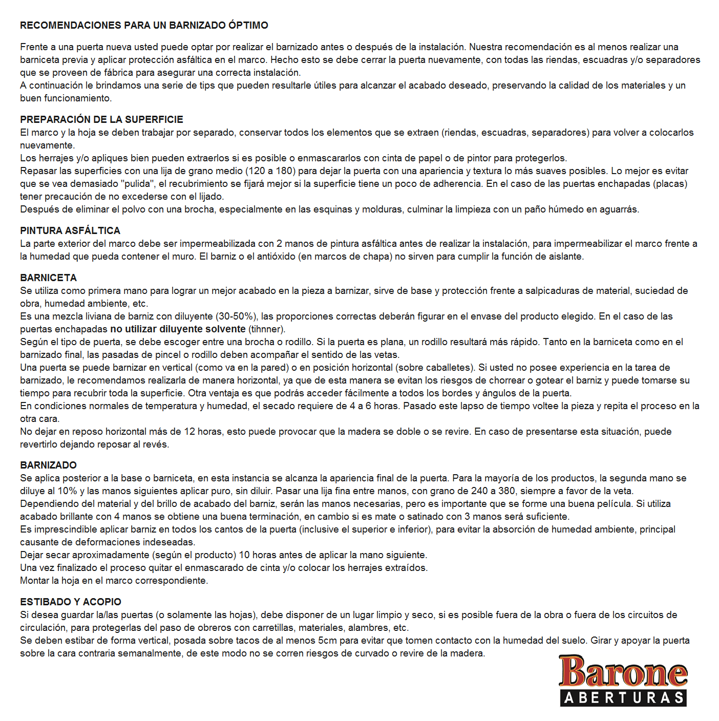 Recomendaciones de barnizado